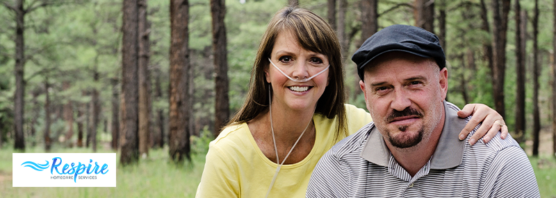 Happy couple visiting forest woman using breathing tubes 